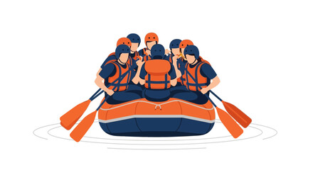 Group Of Adventurous People Enjoying A Whitewater Rafting Experience On A River