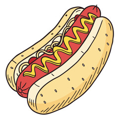 Vector art of cartoon hotdog with mustard illustration