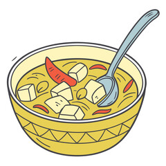 Vector art of delicious tofu soup with chili pepper