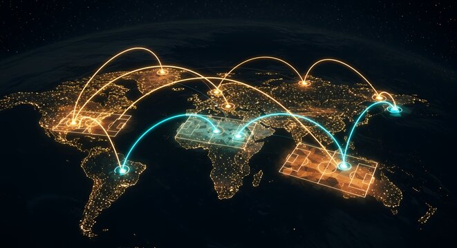 Global Sports Network Connecting Futuristic Luminous Stadiums