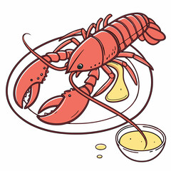 Vector art of outline drawing of lobster with butter sauce