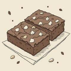 Vector art of two delicious chocolate brownies with nuts on a paper napkin illustration