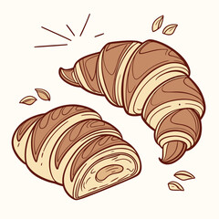 Vector art of two delicious croissants with seeds