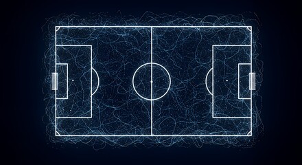 Conceptual Soccer Field Made of Glowing Digital Particles