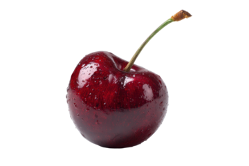 Single Fresh Cherry on Transparent Background
