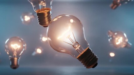 Floating illuminated light bulbs represent innovative ideas and creative solutions for business and technology - Powered by Adobe