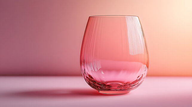 Elegant pink glass resting on a soft pastel background illuminated by warm light