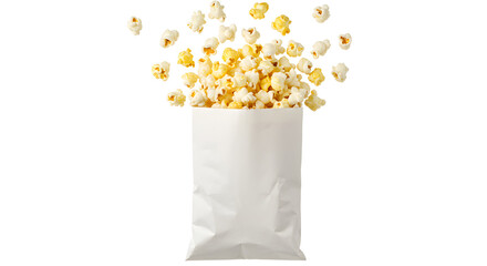 Popcorn bag with popcorn spilled outside, blank, unbranded, isolated