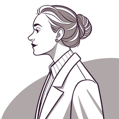 Executive with elegant bun and modern suit.