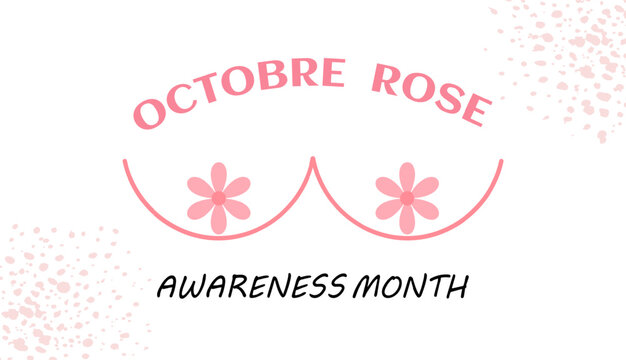 Minimalistic Poster raising awareness about Breast Cancer: pink ribbon and motivational text in french. Octobre Rose - lutte contre le cancer du sein en France. Symbol of hope, prevention, health