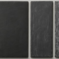 Dark Slate Surface Textures: A sophisticated shot of three rectangular dark slate boards offers an elegant, textured look, perfect for serving and presentation in modern cuisine.