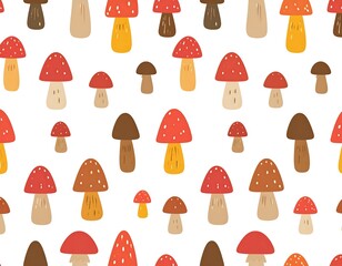 Cute mushroom pattern on white background