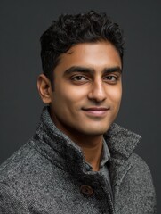 Fototapeta premium portrait of a young south asian man in a gray jacket ideal for corporate profiles business websites and professional headshots