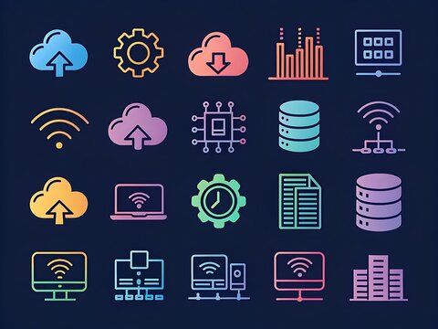 Modern technology and cloud computing icons set