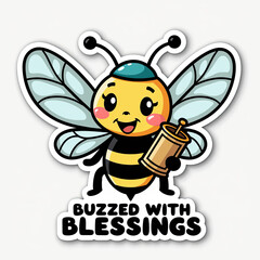 Obraz premium Buzzed with Blessings: bee in kippah and payot with Torah -