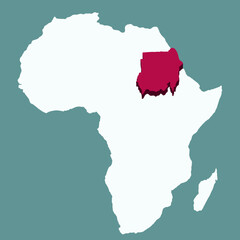 Sudan Country highlighted 3D map on Africa continent map vector illustration
