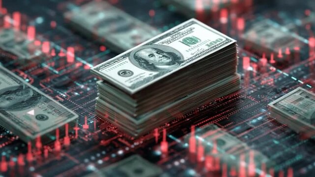 Digital Finance: US Dollars on Circuit Board - Powered by Adobe