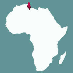 Tunisia Country highlighted 3D map on Africa continent map vector illustration