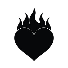 silhouette of a burning heart icon on white backgrround