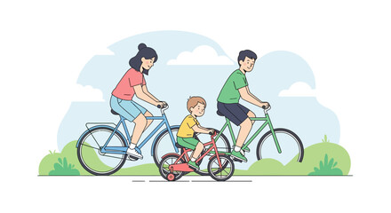 Obraz premium Family enjoying a bicycle ride together in the park during a sunny day