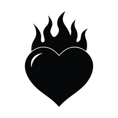 silhouette of a burning heart icon on white backgrround