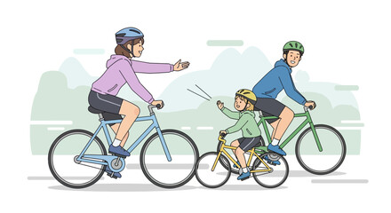 Fototapeta premium Family Enjoying A Bicycle Ride Together On A Sunny Day: Healthy Lifestyle