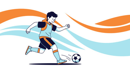 Obraz premium Energetic Football Player Kicking Ball With Bold Colors And Dynamic Composition Illustration