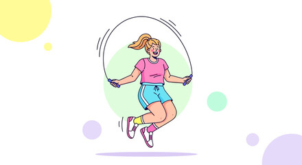 Energetic Girl Jumping Rope, Fitness Activity, Joyful Exercise, Healthy Lifestyle Digital Art