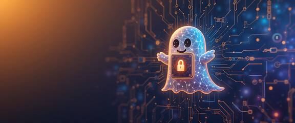 Abstract Halloween event theme data accessories theme cyber security system with digital 4d lock on the middle attached with block chain technology, 3 gradient perfec