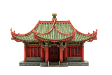 Fototapeta premium Miniature Chinese Temple Model on Transparent Background