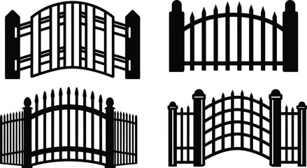 Gate silhouette vector for Halloween and horror design. Iron gate or wrought metal door of fence entrance
