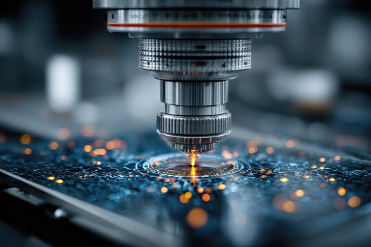 High-tech microscope focused on intricate circuit