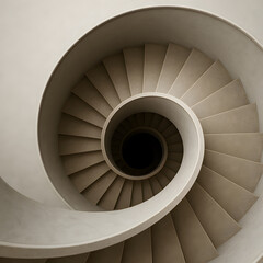 Intricate Spiral Staircase: This top-down view reveals a mesmerizing, seamless spiral staircase, evoking a sense of endless journey, structure, and architectural design.