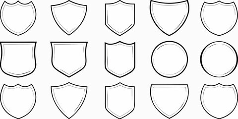 Collection of outline shield and circle shapes with a hand drawn aesthetic for design elements