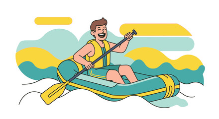 Excited Rafter Enjoying Whitewater Adventure And Paddling On An Inflatable Raft, Fun