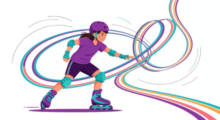 Fototapeta premium Exciting Roller Skating Adventure Depicted With Colorful Trails And Dynamic Poses