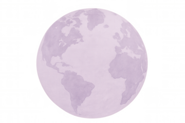 Rotating purple world map highlighting americas and africa, transparent backdrop emphasizing global connectivity and educational themes