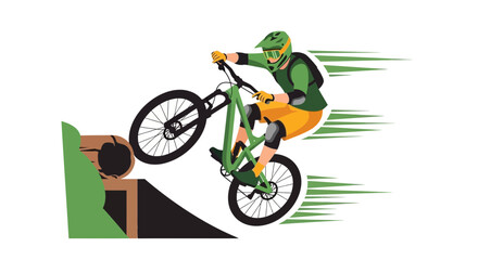 Fototapeta premium Extreme Cyclist Performing A Thrilling Stunt, Cycling Adventure On White Background