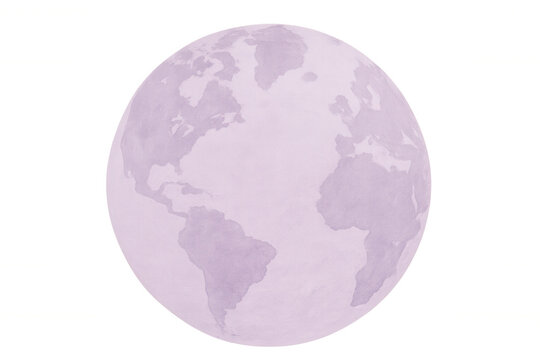 Rotating purple world map highlighting americas and africa, transparent backdrop emphasizing global connectivity and educational themes