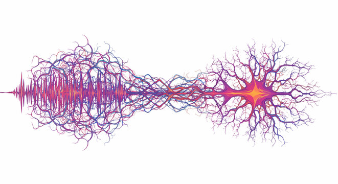 Colorful abstract neural network with vibrant brain waves and neurons