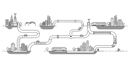 Obraz premium Futuristic urban transport pathways in linear monochrome design