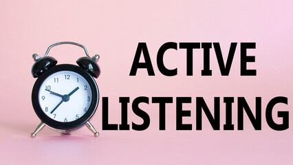 Active listening symbol. Beautiful blue background with alarm clock. Business and Active listening...