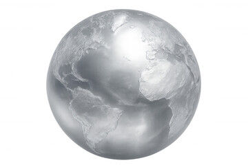 Silver earth globe rotating on transparent background, perfect for ecology, environment, and global concepts