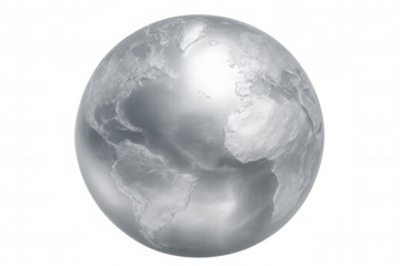Silver earth globe rotating on transparent background, perfect for ecology, environment, and global concepts