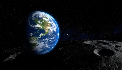 Fototapeta premium Earthrise view from lunar surface shown