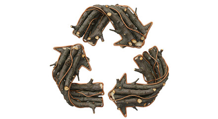 Fototapeta premium Eco-friendly wooden recycle symbol formed by natural tree branches