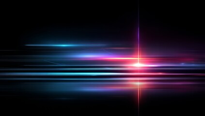 Bright light is reflected in the water. The light is purple and red. The water is dark blue