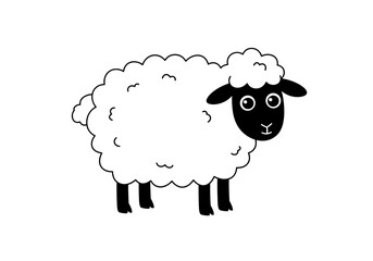 Cartoon Sheep Illustration: Black and White Farm Animal.