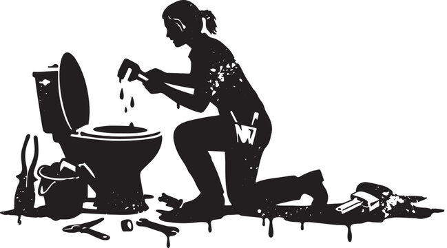 Skilled plumber fixing a leaky toilet, showcasing expertise in p