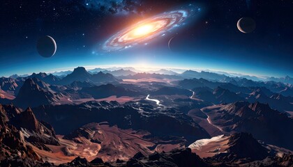 Futuristic alien planet view landscape